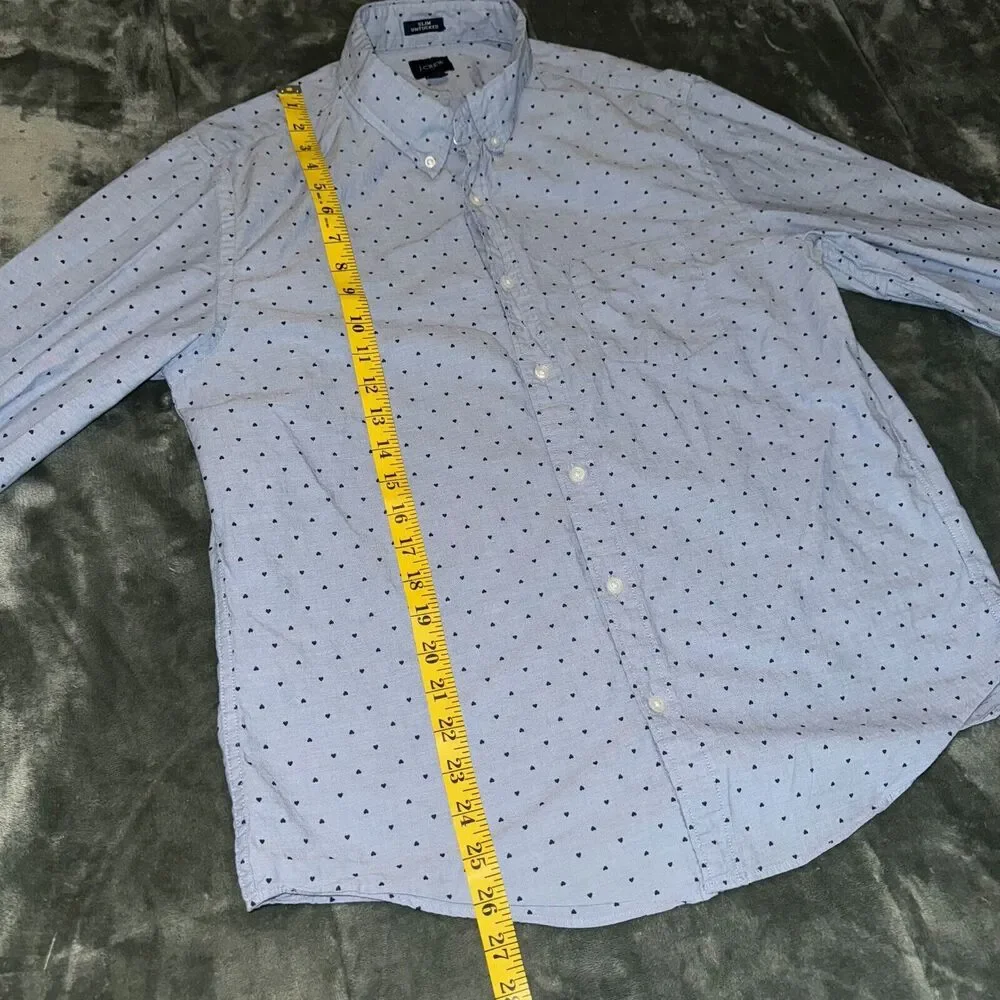 J.Crew Re-Imagined‎ Shirt Men's Large Blue Heart Print Cotton Casual Button-Down